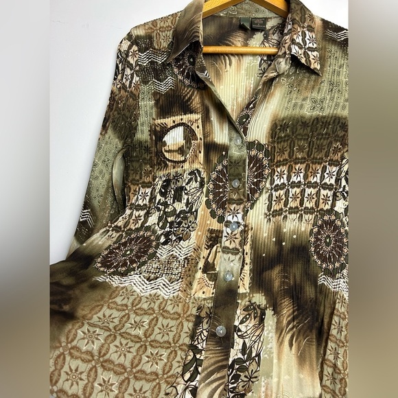 VTG Serenade Plus Sz  L Whimsigoth Flare Sleeve Boho artsy Button Down Sheer Top - Picture 5 of 13